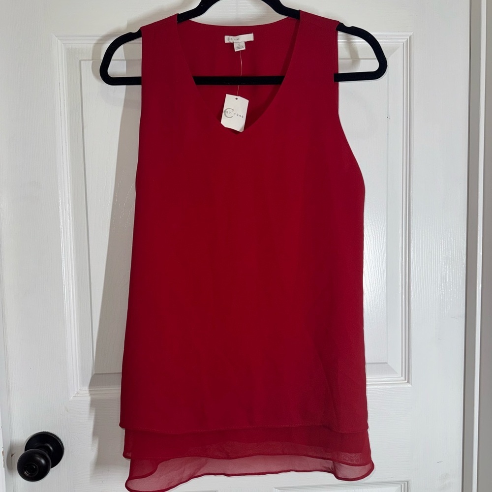 Cato Red Sleeveless Dressy Double Layer Chiffon Blouse Tank
